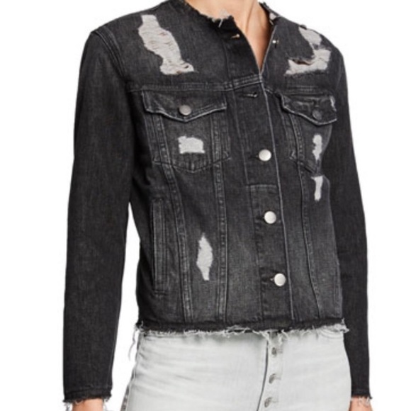 Frame Demin Distressed Jean Jacket S Charcoal - Picture 1 of 5